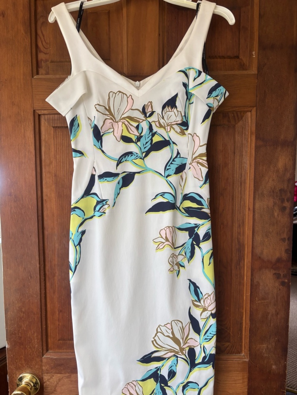 Karen Millen White Floral Midi Dress with Navy and Pastel Accents